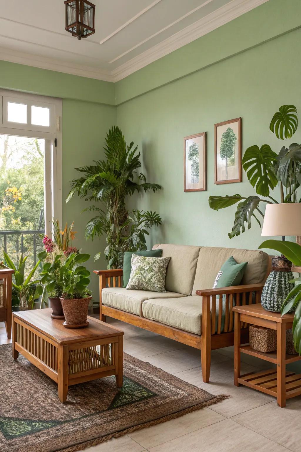 Natural greens create a revitalizing and organic atmosphere.