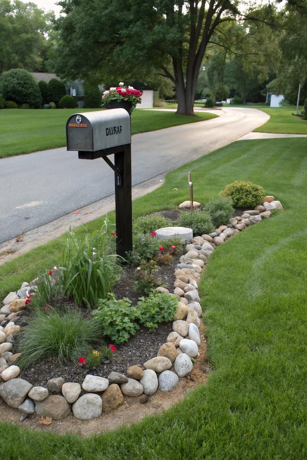 Sharp rock borders create a polished look around your mailbox.