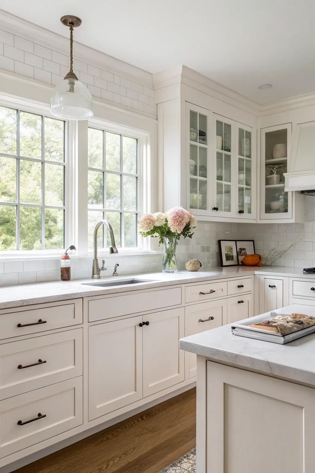A kitchen displaying the simplicity of shaker-style walnut cabinets.