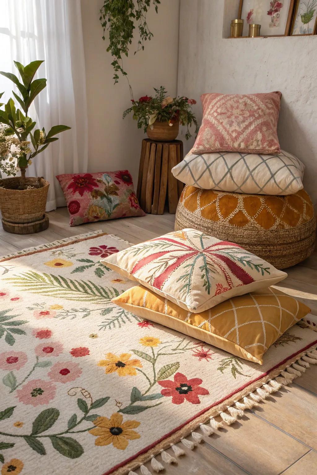 An exquisite mix of textures and patterns creates a warm atmosphere.