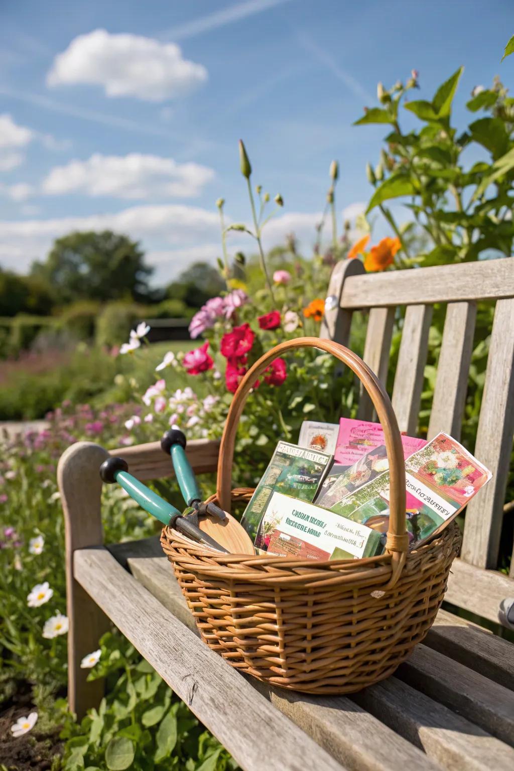 A charming garden starter kit thoughtfully presented in a May basket.