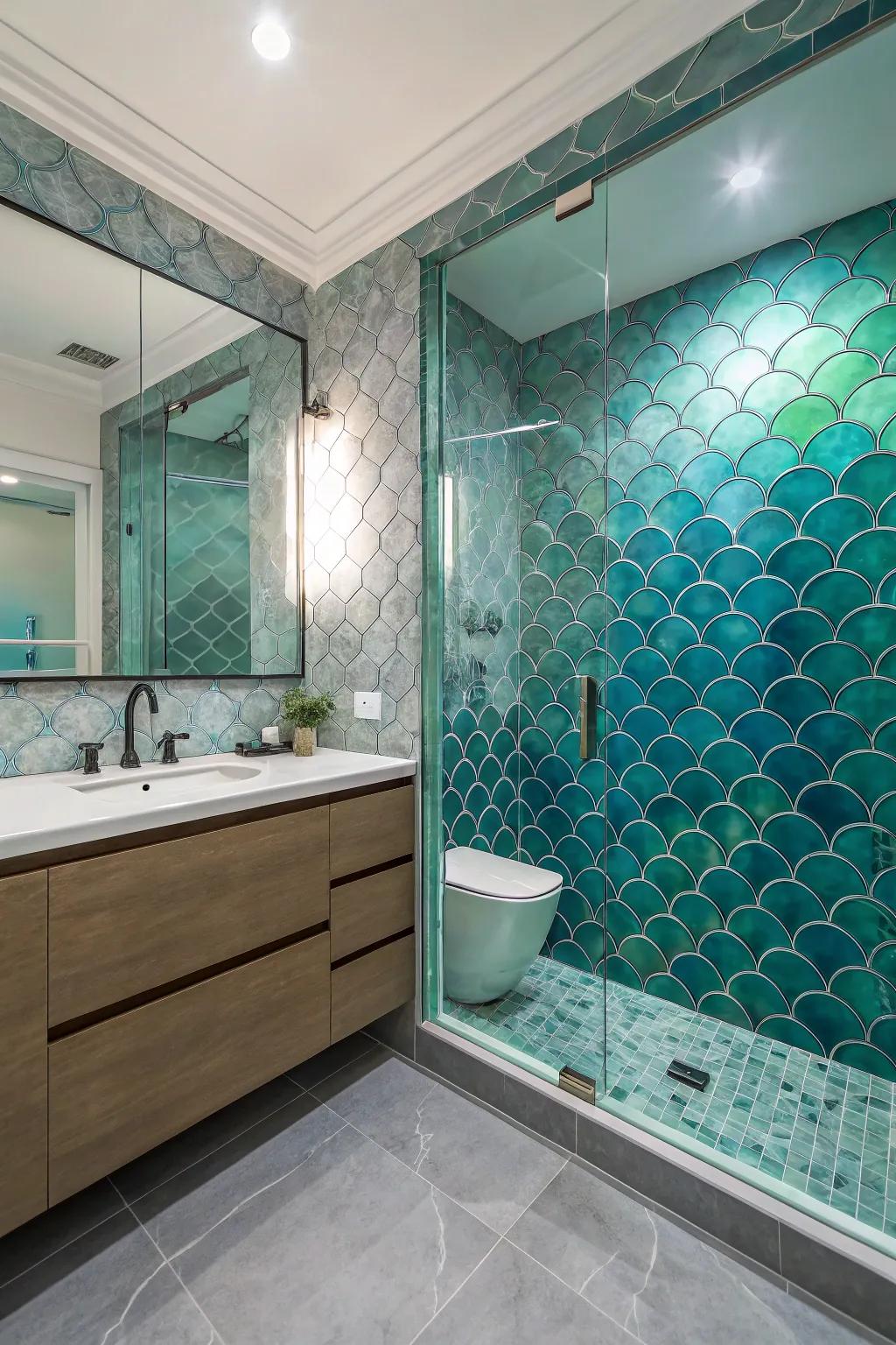 Mermaid scale ceramics fashion an enthralling and vibrant wall feature.