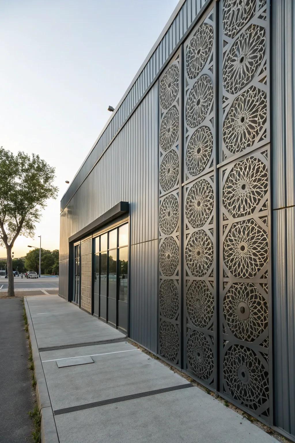 Textured patterns create visual intrigue on this metal facade.