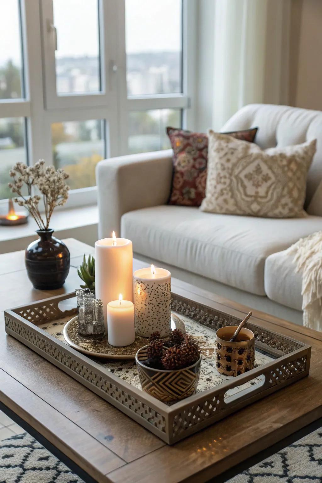 A chic tray ensures your coffee table is both orderly and elegant.