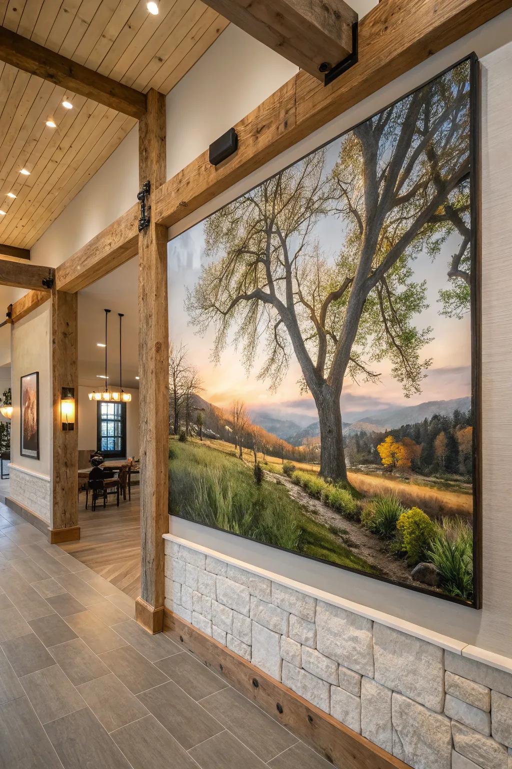 Nature-themed eye-catching wall decor in a farmhouse environment.