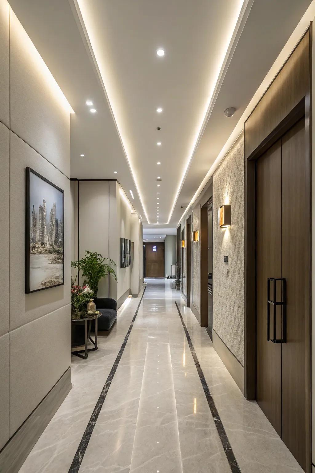 Built-in lighting keeps your hallway design neat and smooth.