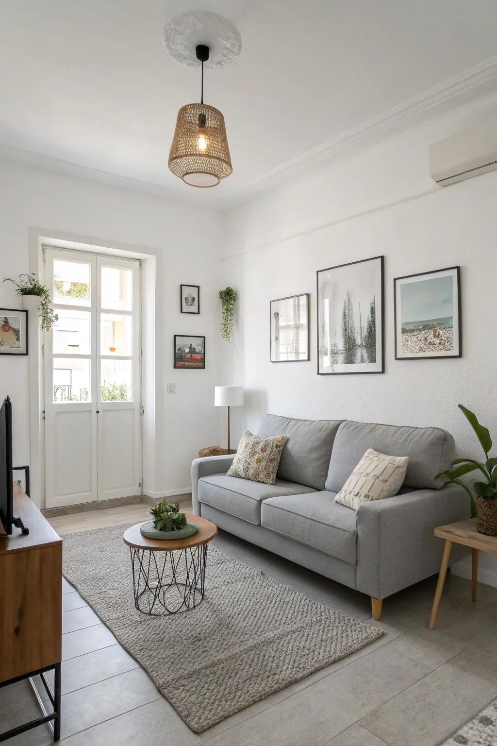 A serene and neutral living room displaying contemporary sophistication.