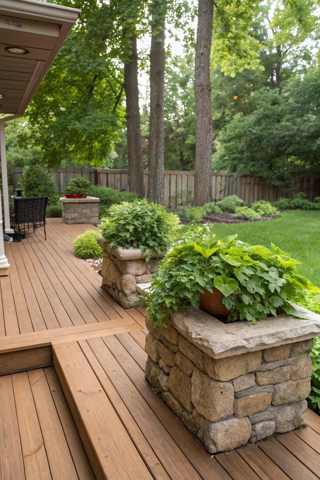 Timber and rock evoke a natural balance in contemporary gardens.