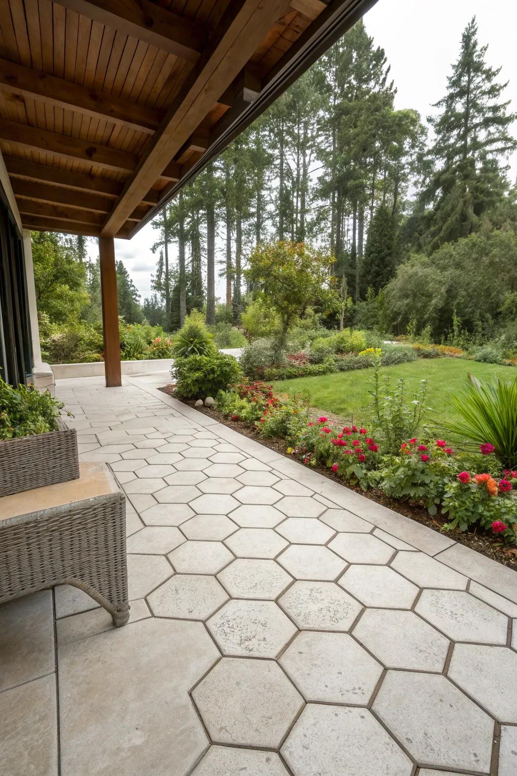 Honeycomb tiles provide a whimsical yet refined pattern.