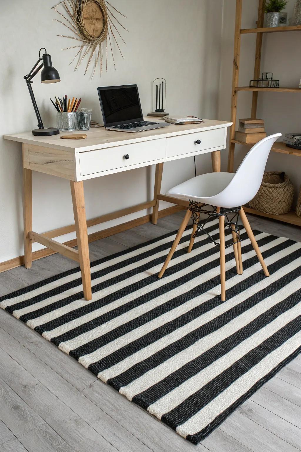 Single-shade rugs create a smooth, uncluttered appearance.