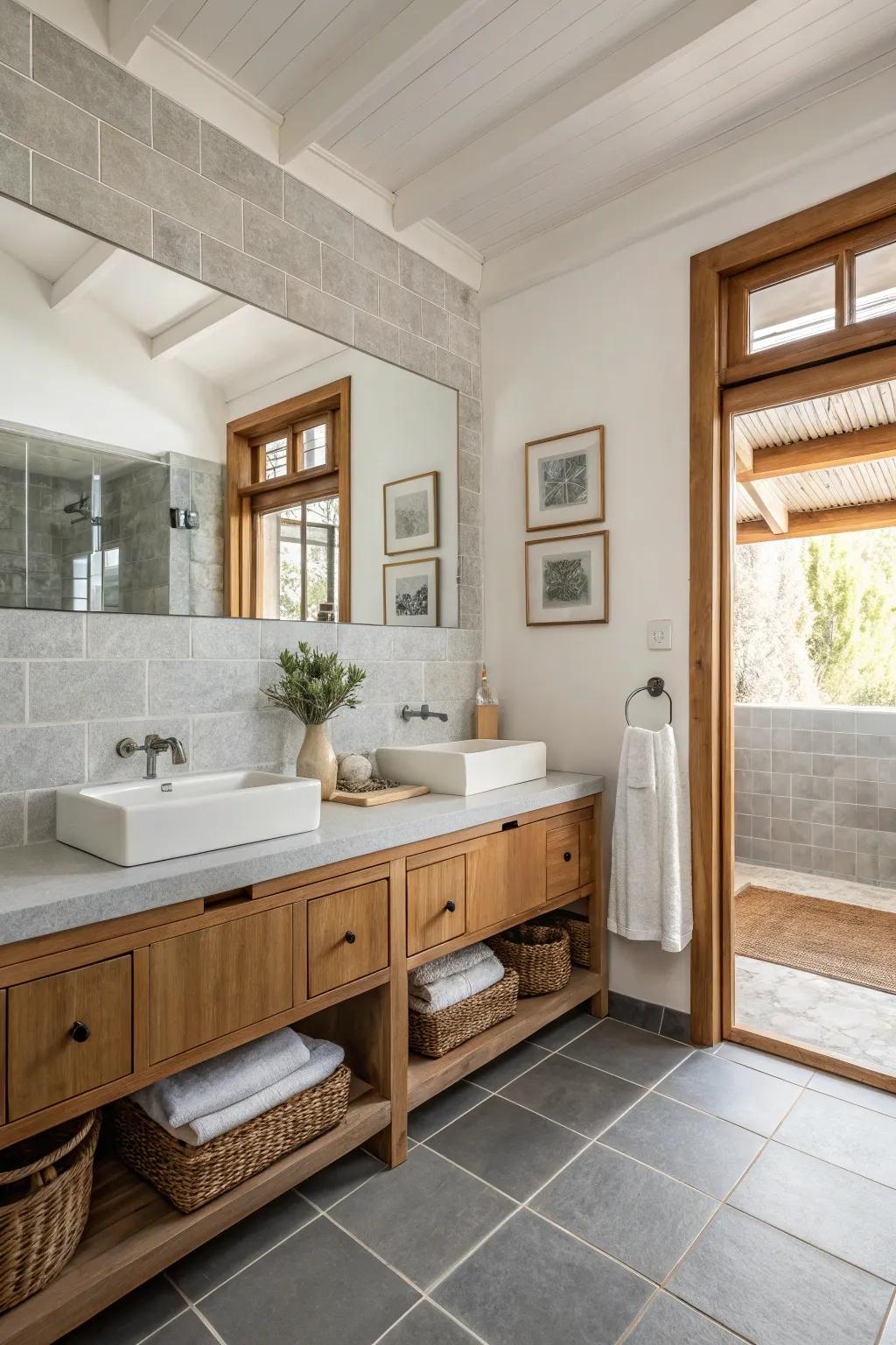 Neutral shades serve as a tranquil foundation for rustic design elements.