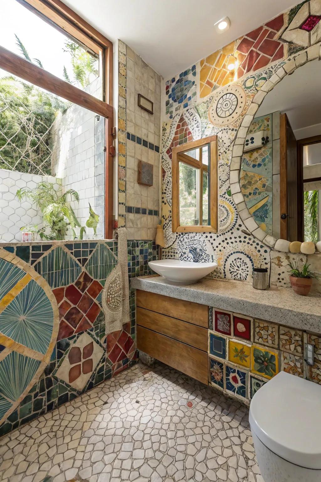 Let loose your creative instincts using an uncoordinated blend of mosaic tiles.