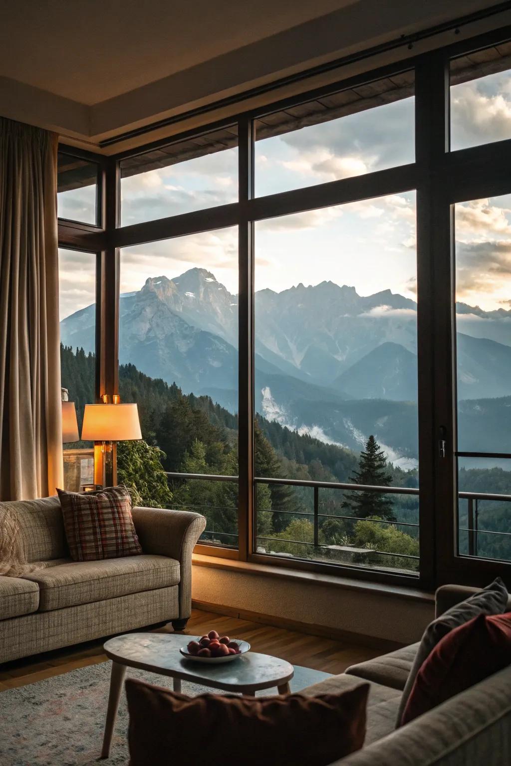 Wide panes provide external scenes inside.