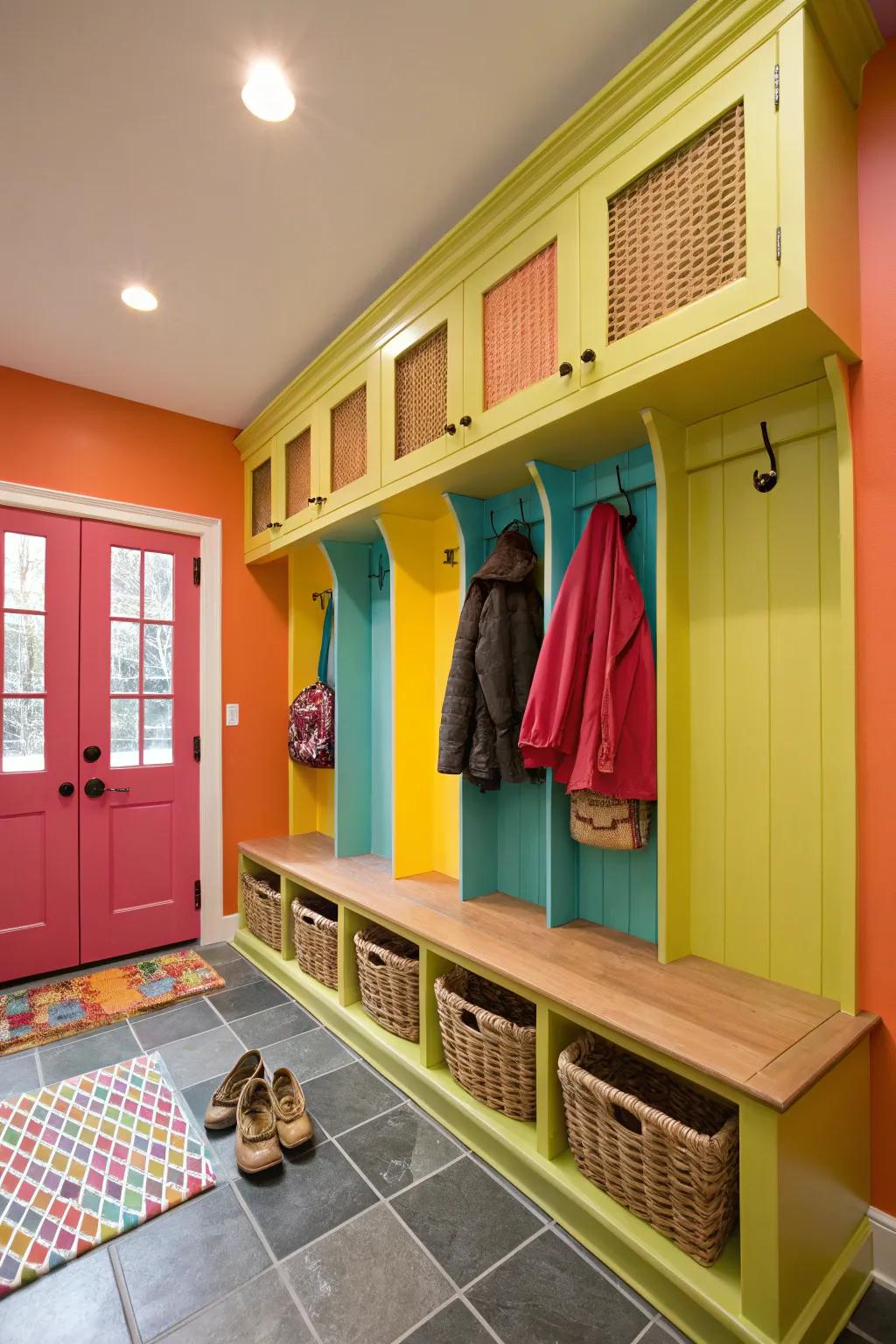 Energize your mud room with a vivid pop of color.