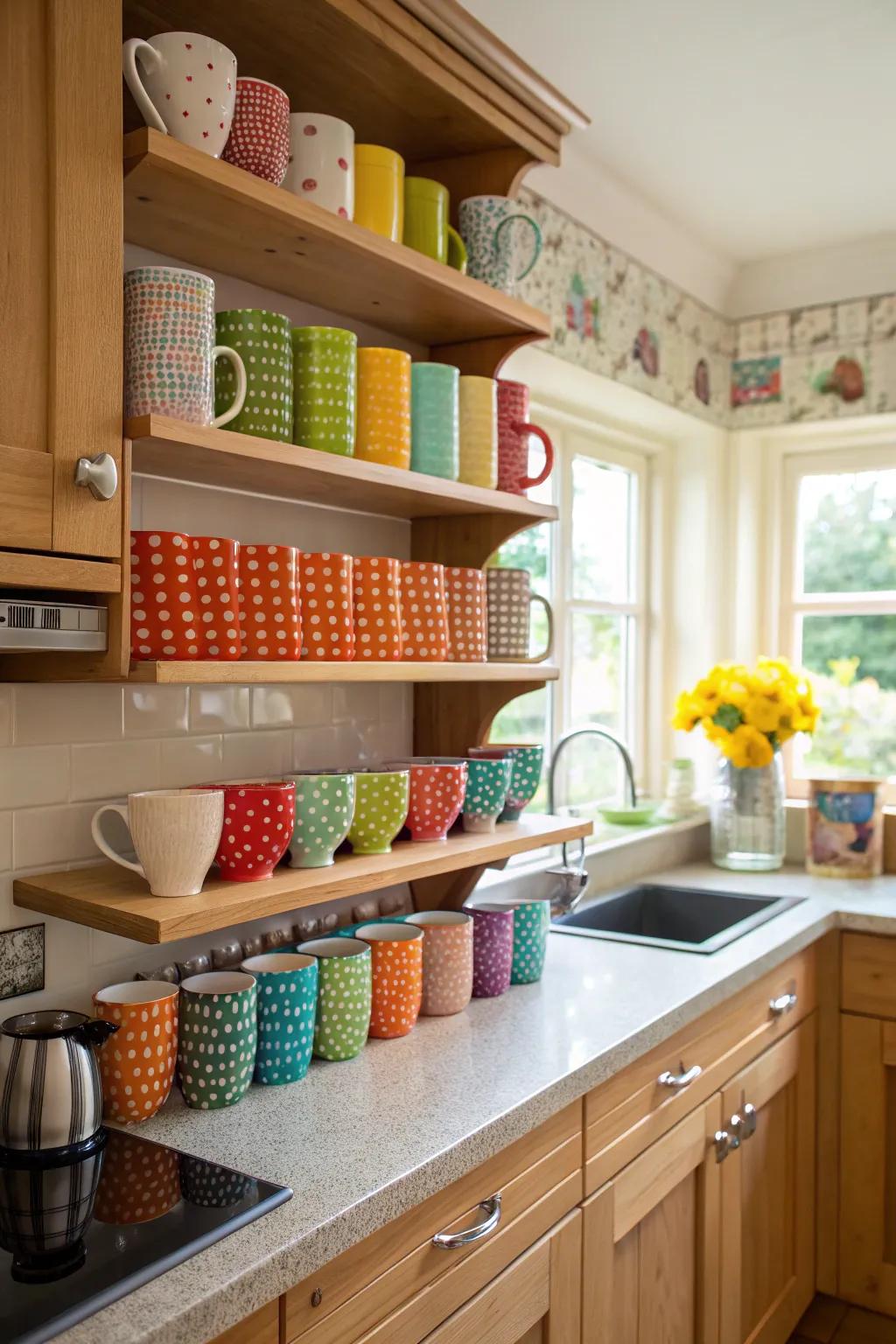 Show off your mugs proudly on exposed shelves.
