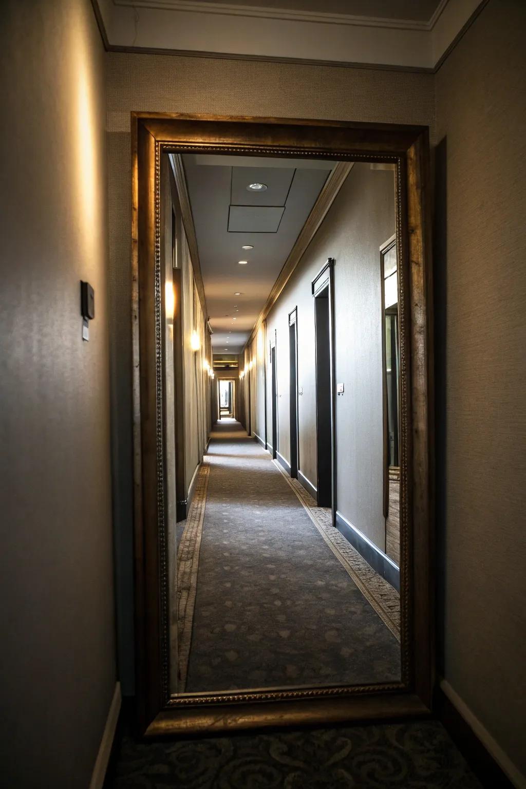 Strategic mirror placement can cause a narrow hallway to appear more expansive and radiant.