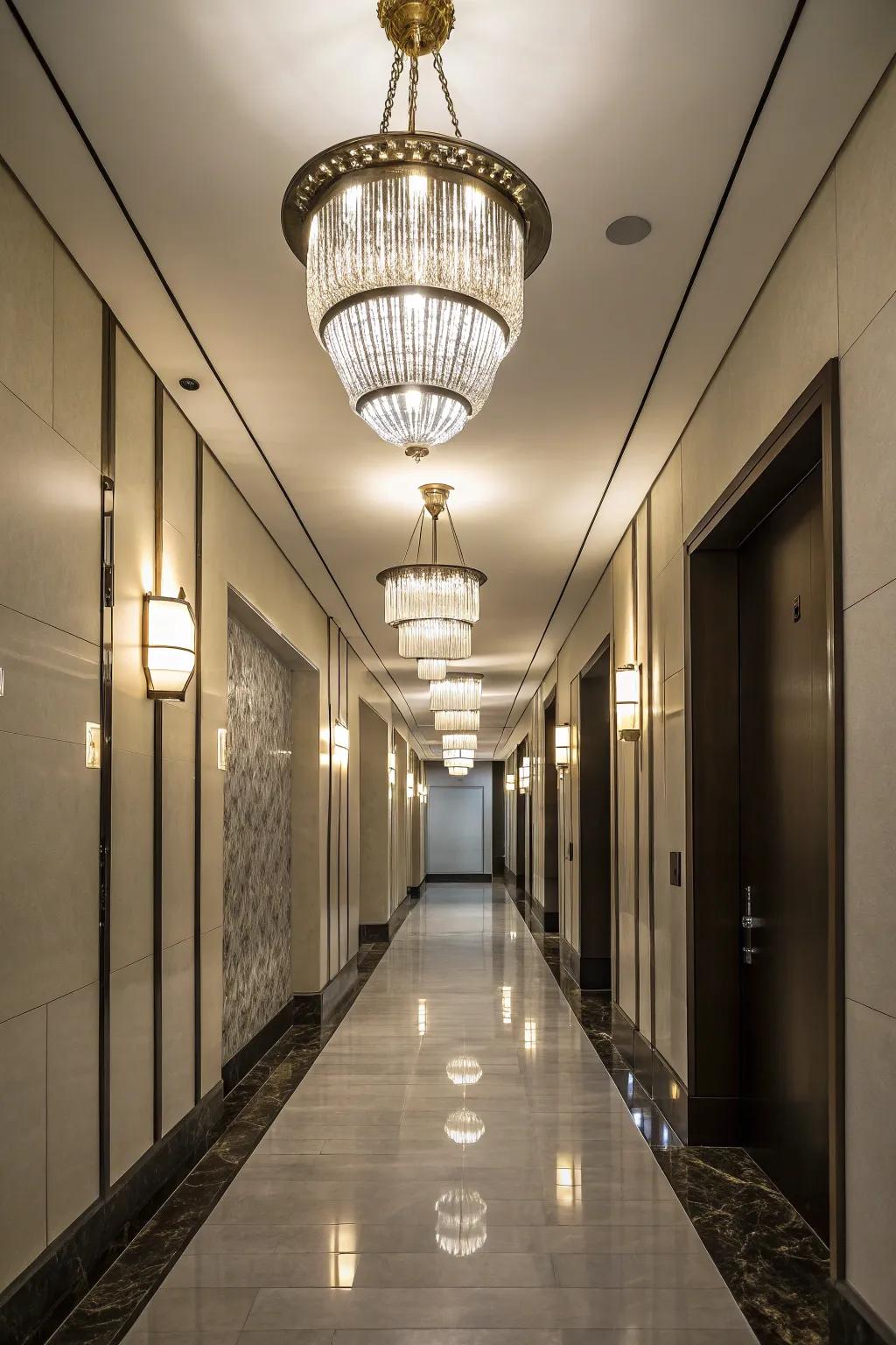 Lighting is a key factor to improve the atmosphere of a narrow hall.