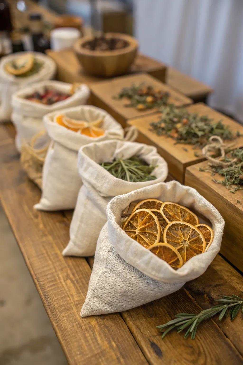 Sachets infused with citrus and herbs delivering delightful fragrance wherever they find a home.