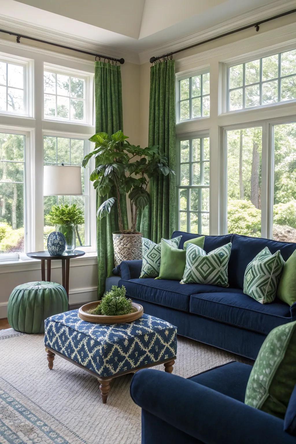 Natural radiance wonderfully highlights shades of blue and verdant shades in the living space.