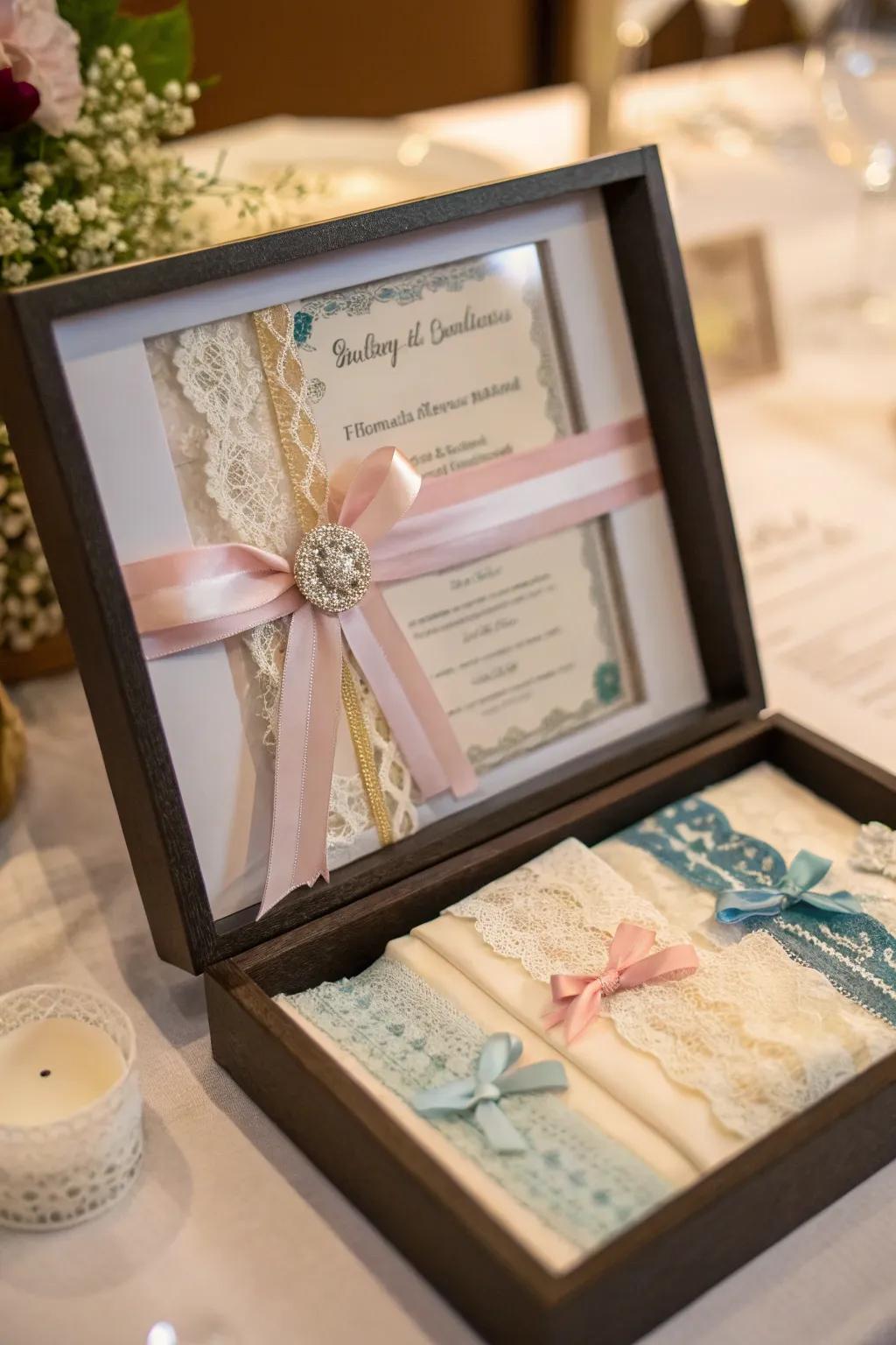 A customized announcement card taking center stage.