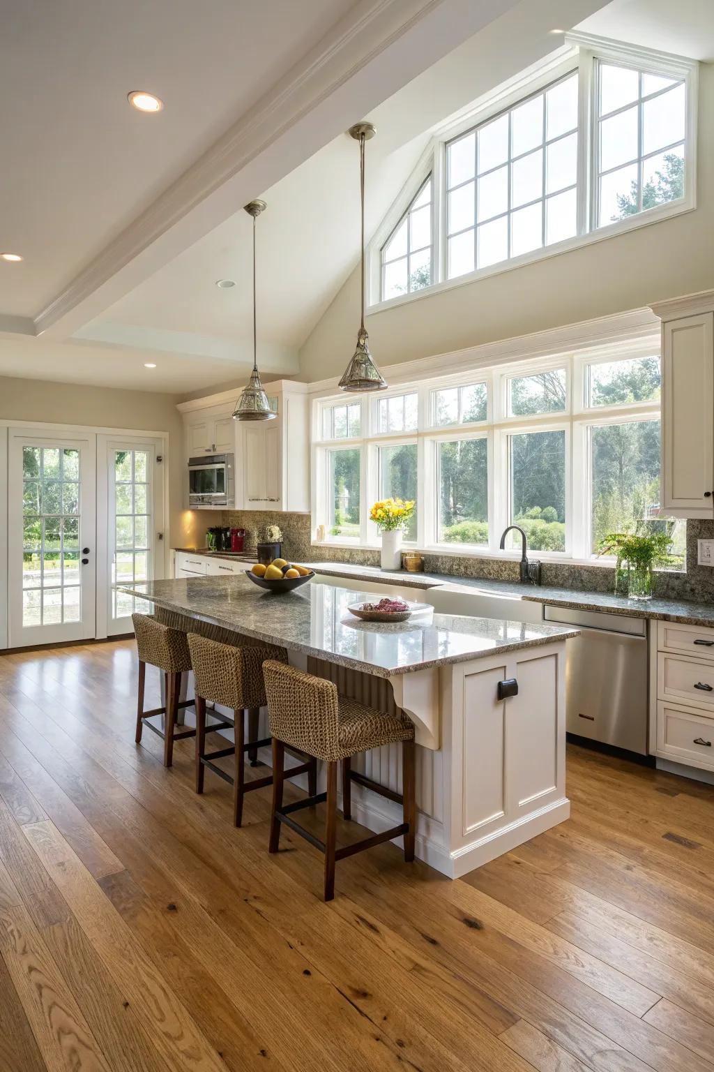 Open layout that highlights the elegance of oak floors.