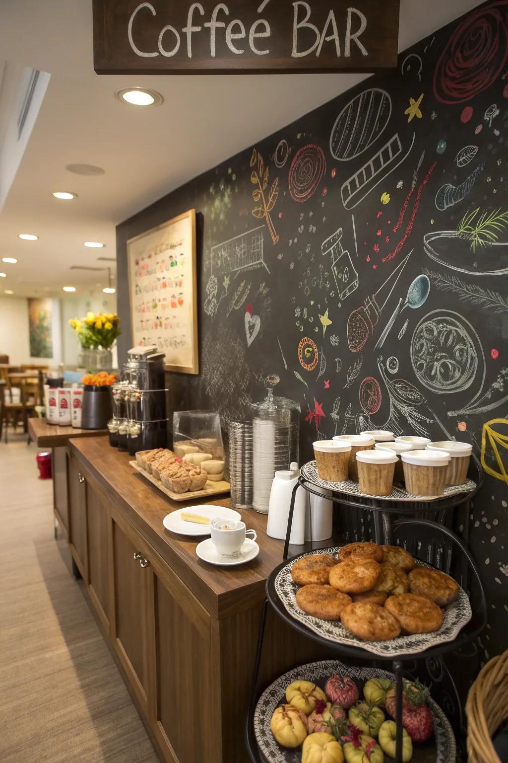 A chalkboard wall adds character and promotes communication in your coffee area.