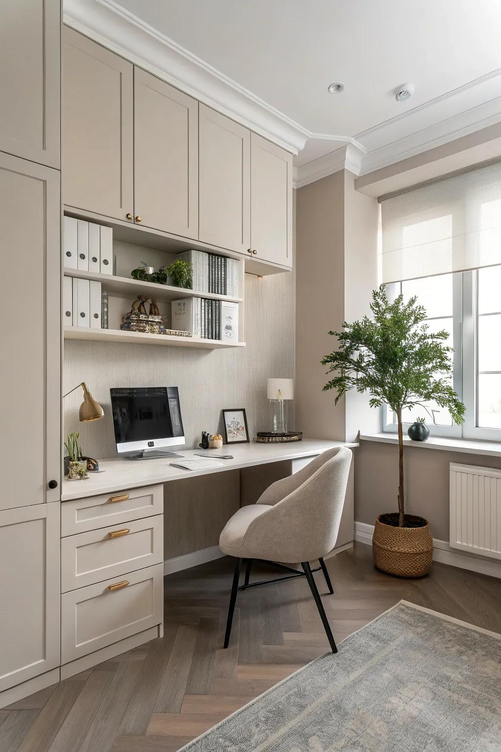 Minimalist office promoting a calm and focused atmosphere.