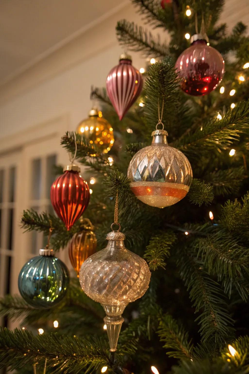 Retrospective ornaments contribute a nostalgic allure to your festive decor.