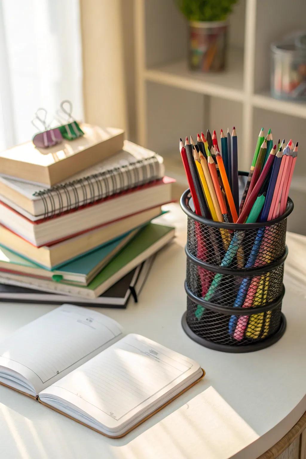 A rotating caddy offers easy access to essentials.