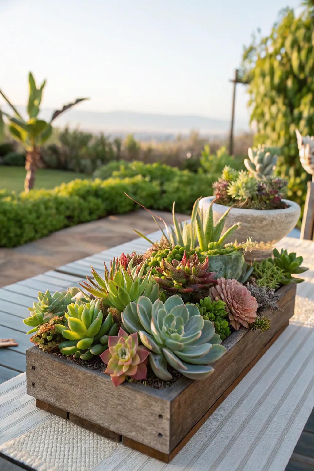 Succulents provide a modern and straightforward centerpiece option.