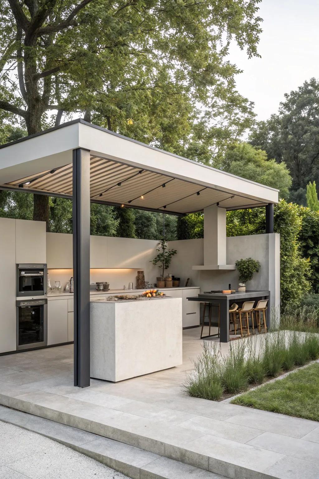 Find poise with a modern minimalist outdoor kitchen gazebo.