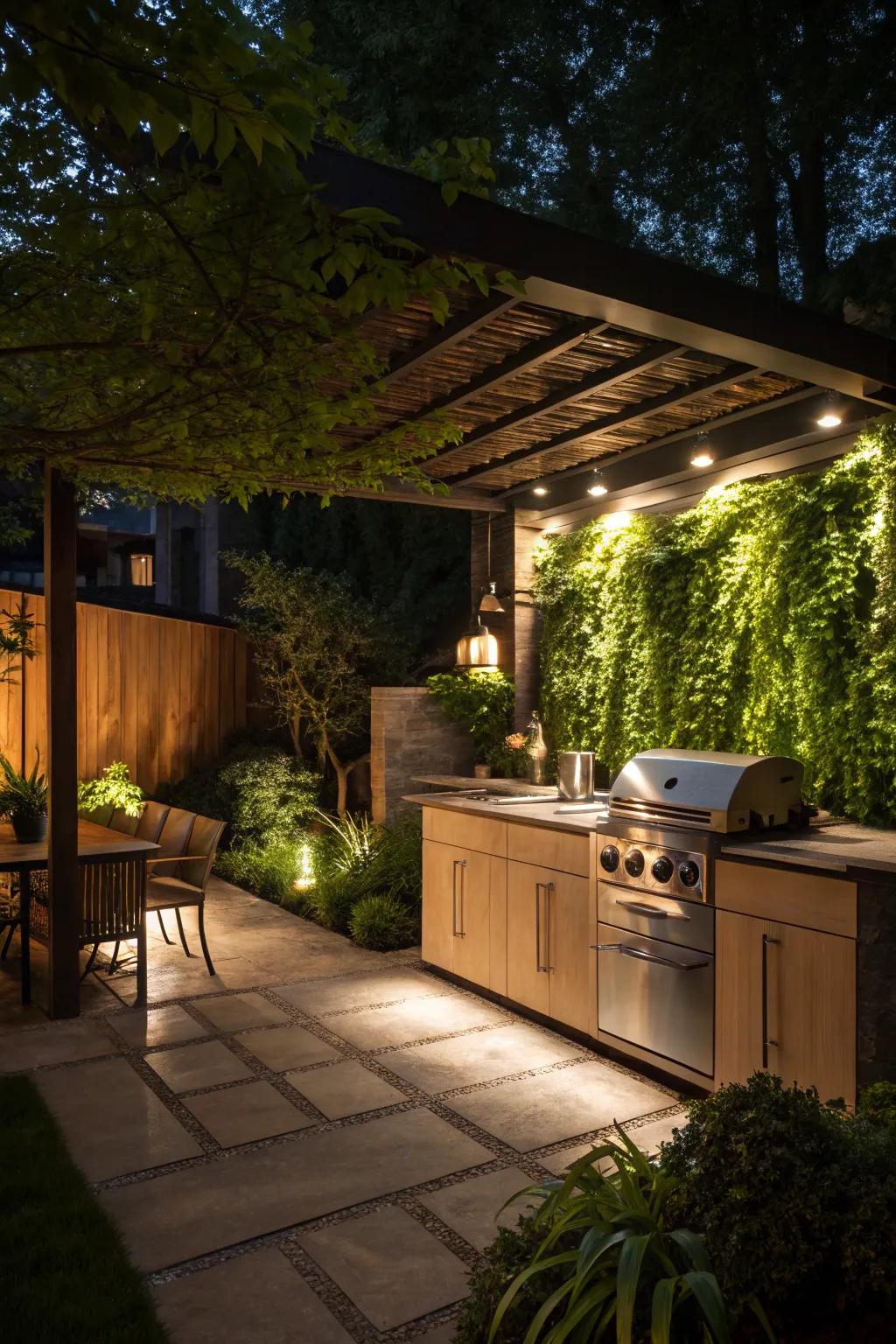 The natural features surrounding your kitchen can be beautifully emphasized by spotlights.