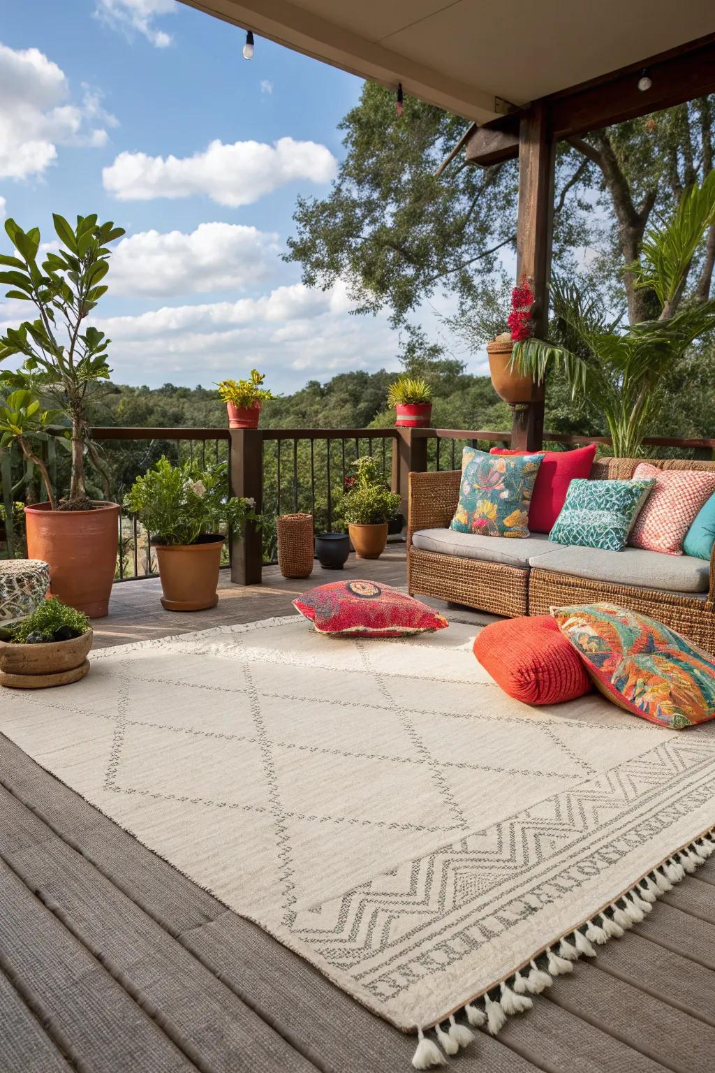 Perfect backdrop for colorful touches with neutral rugs.