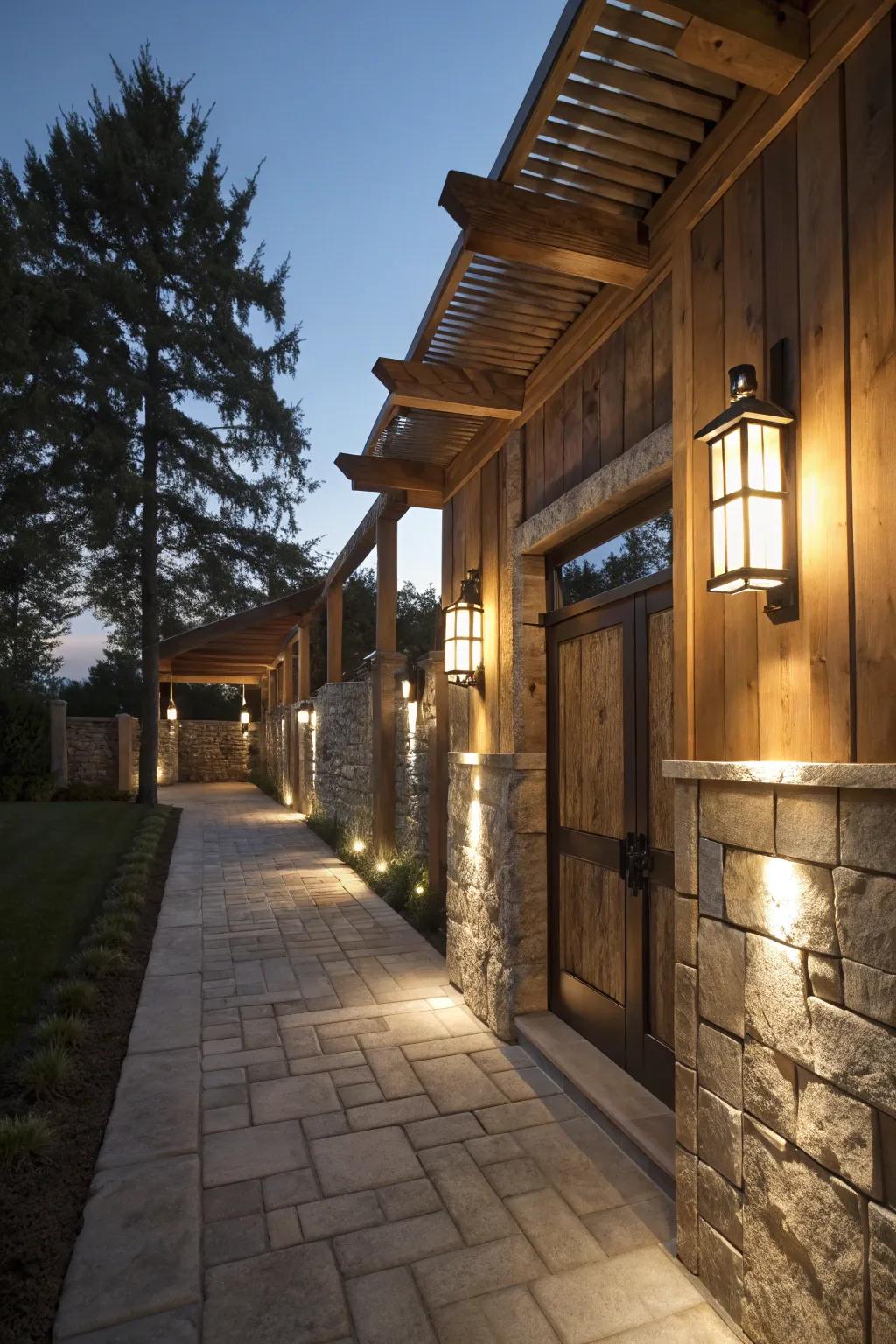 Combined lighting highlights architectural splendor.