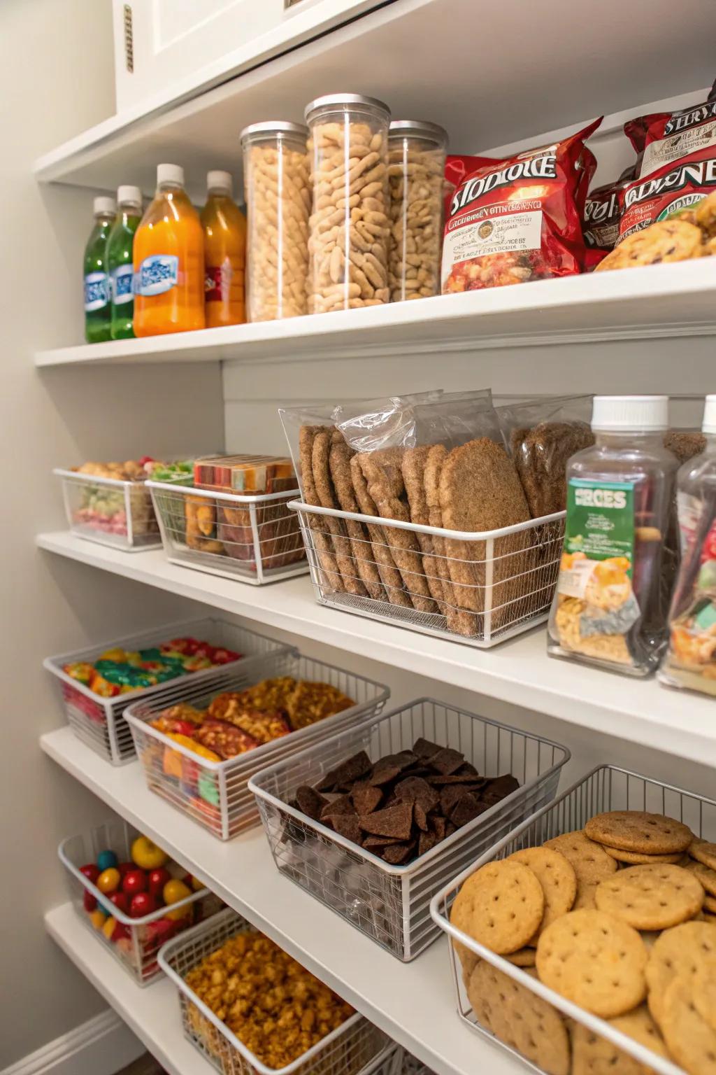 Tiered shelving improves how visible and accessible your treasured snacks are.