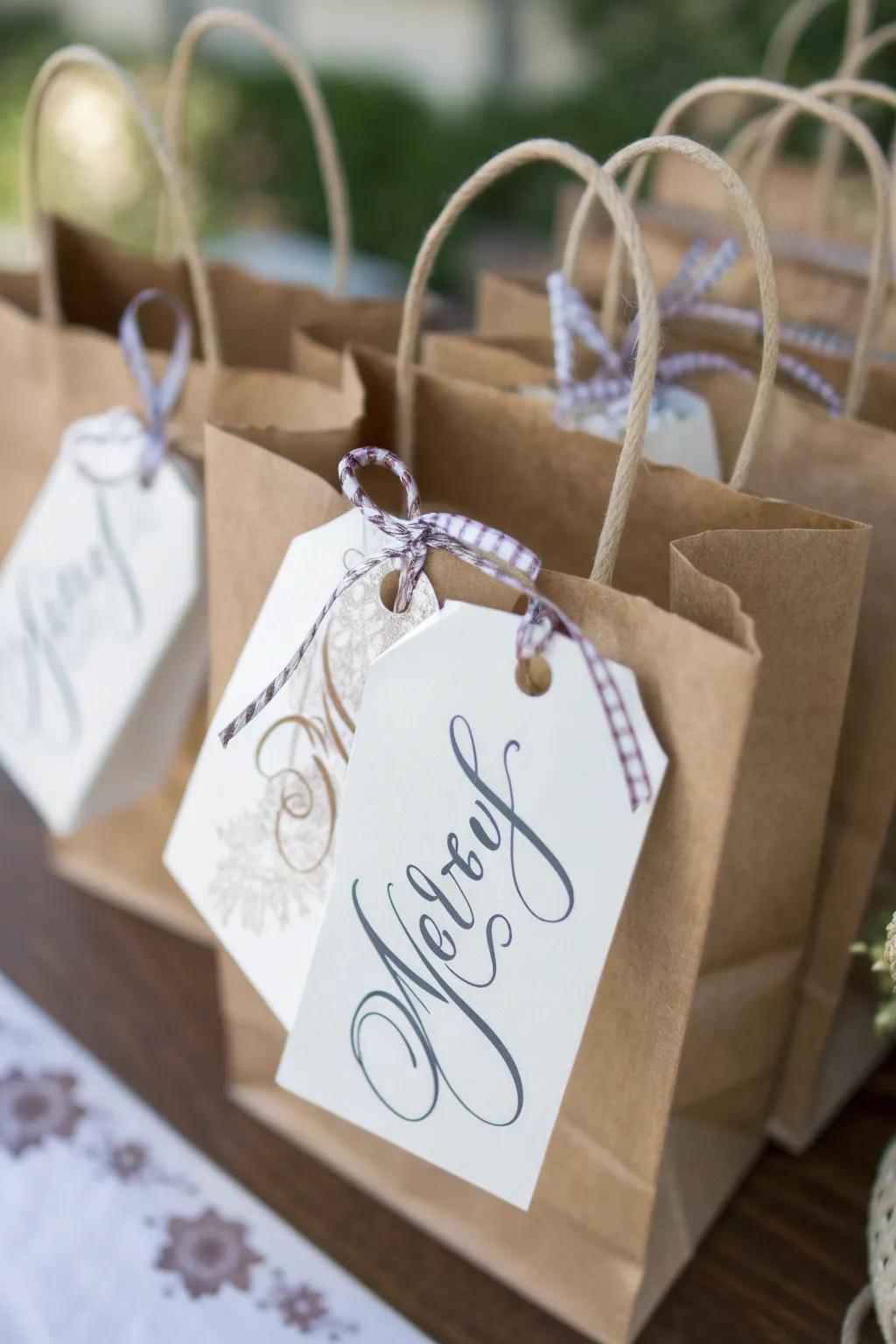 Delightful, personalized tags featuring elegant calligraphy.