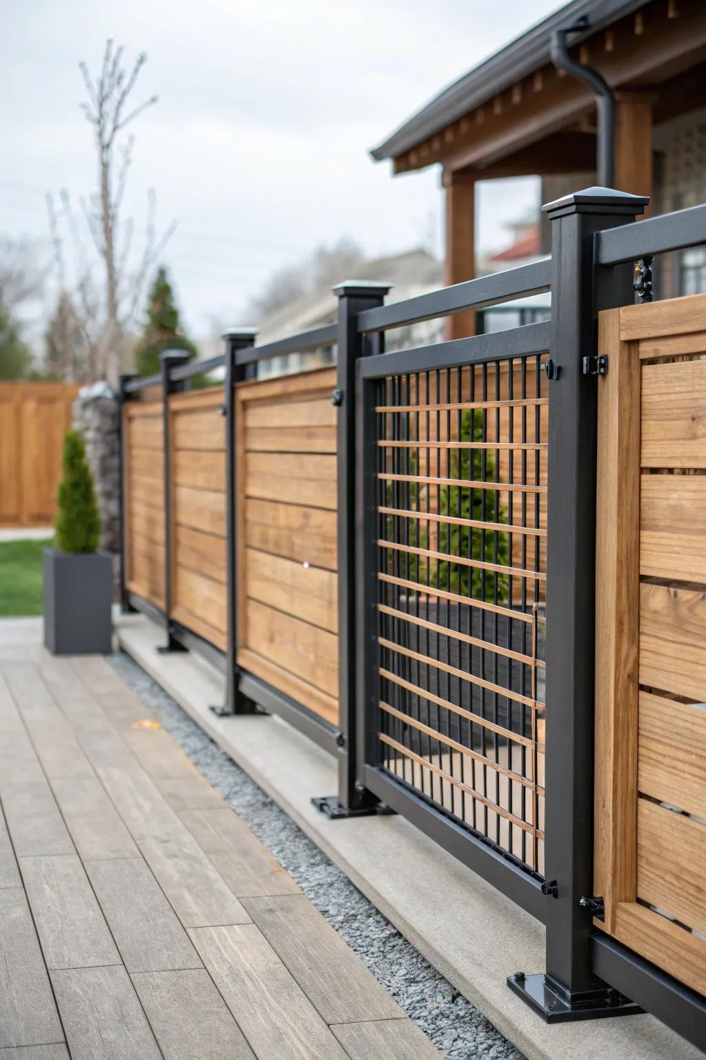 Harmonize timber and metal for a standout patio fence.