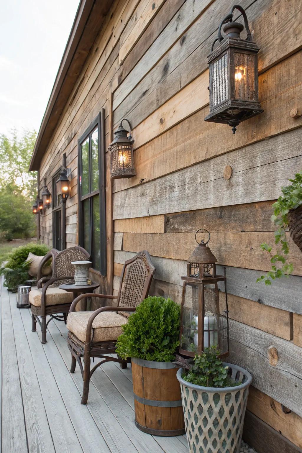 A countryside-inspired patio feature fashioned from vintage barn timber.