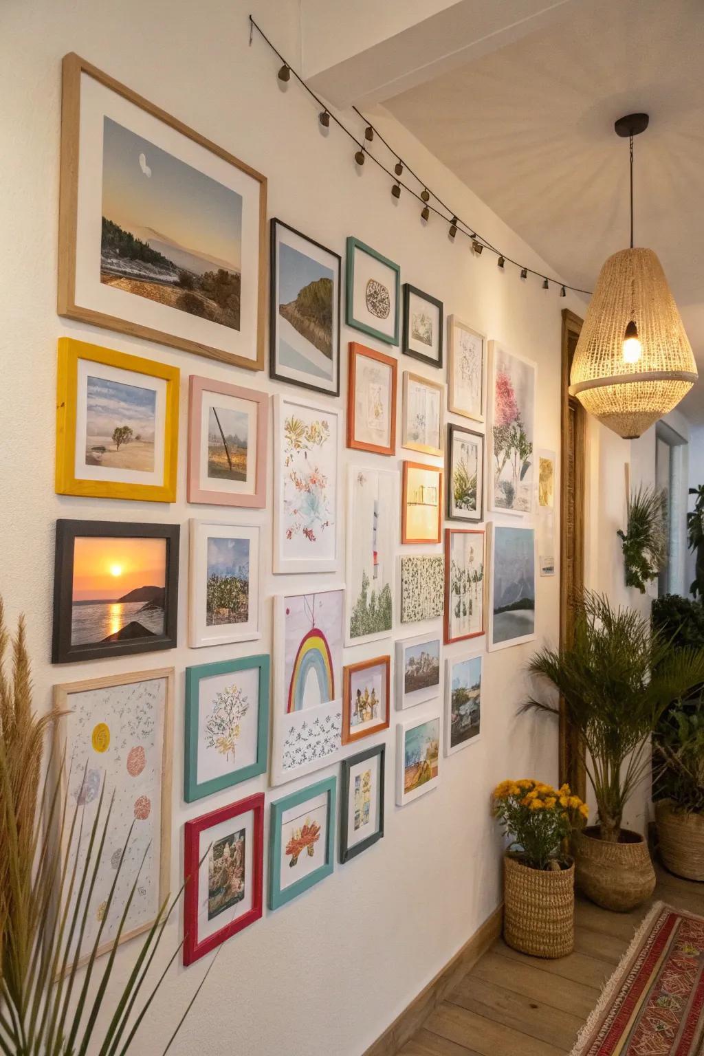 A customized collage style wall art showcasing images and artwork on a gallery wall.