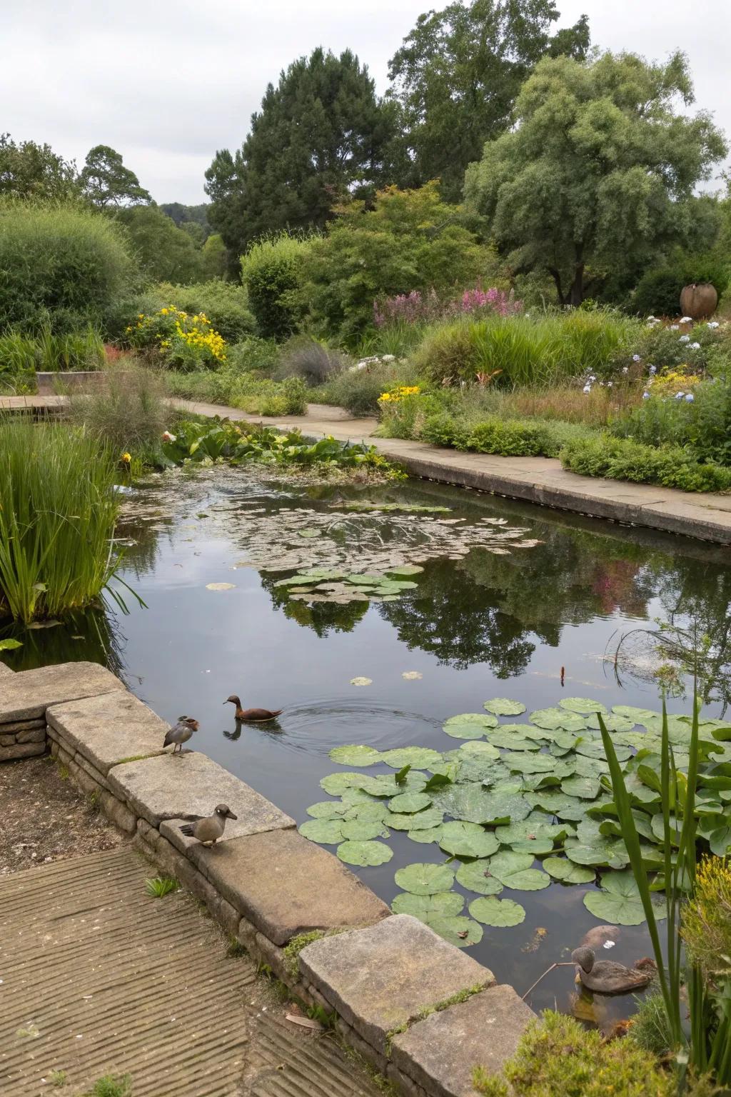A pool pond thoughtfully crafted to encourage wildlife to make it their home.