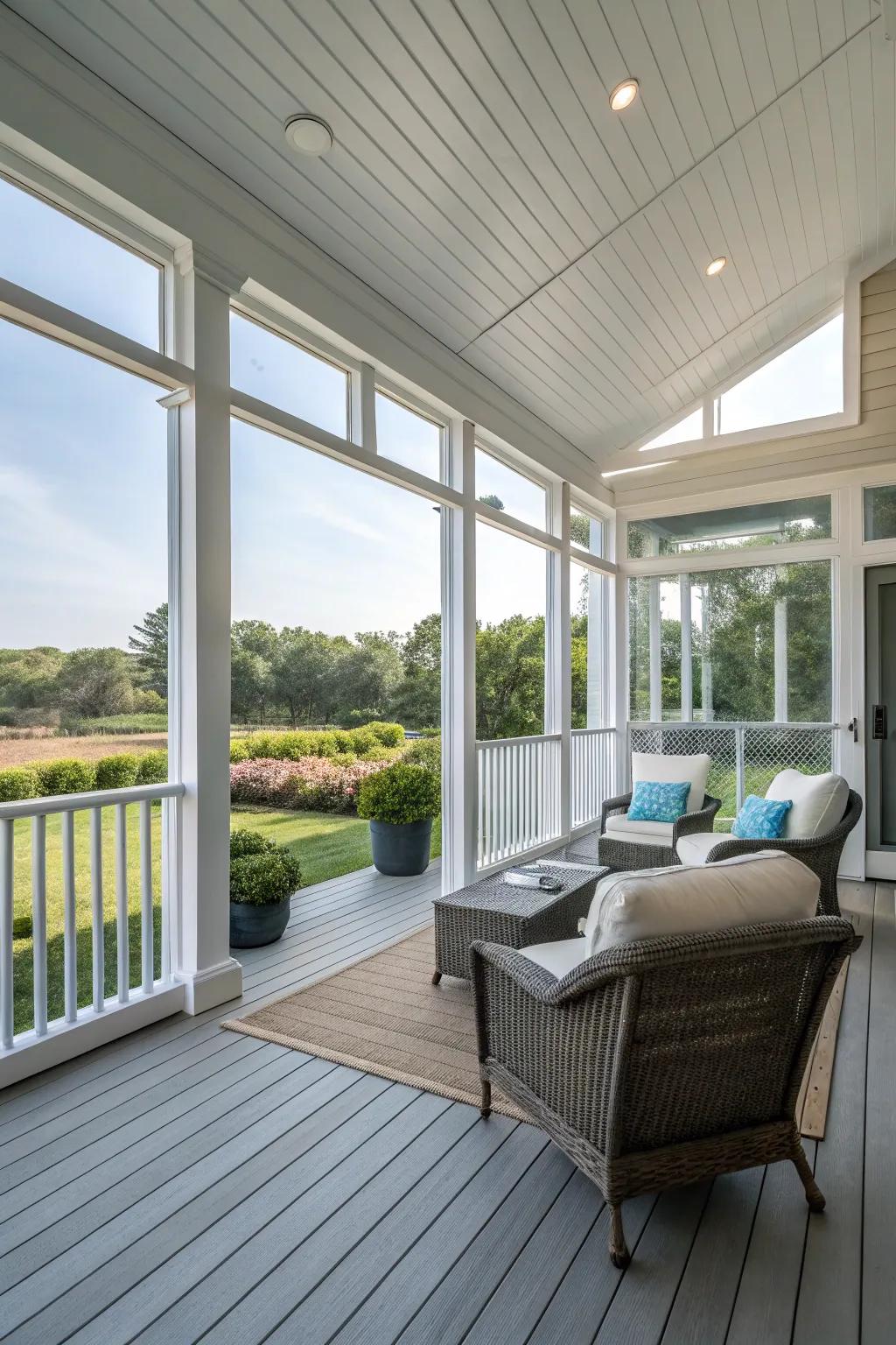 A contemporary porch showcasing a versatile vinyl knee wall.