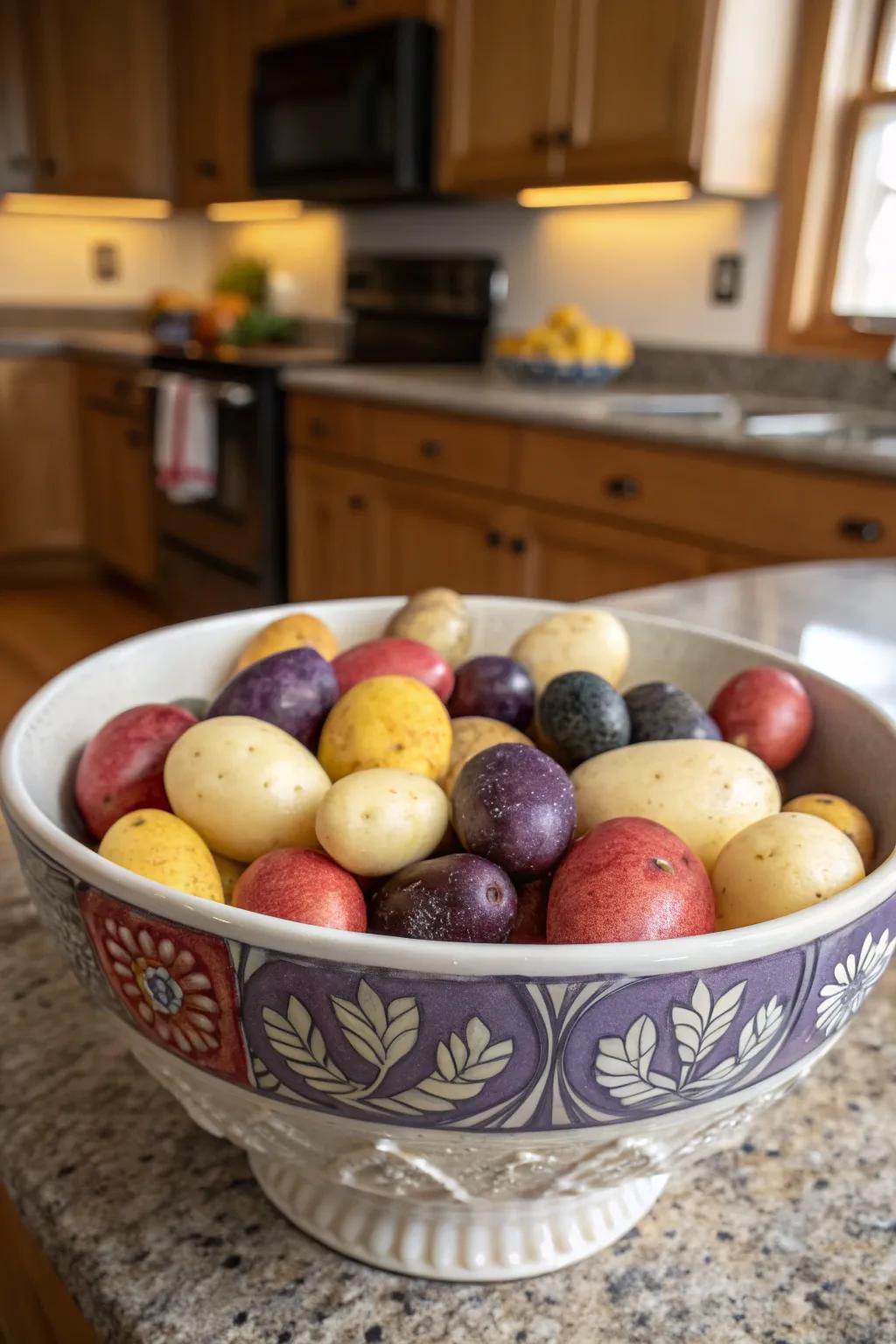A vivid assortment of potatoes adding energy.