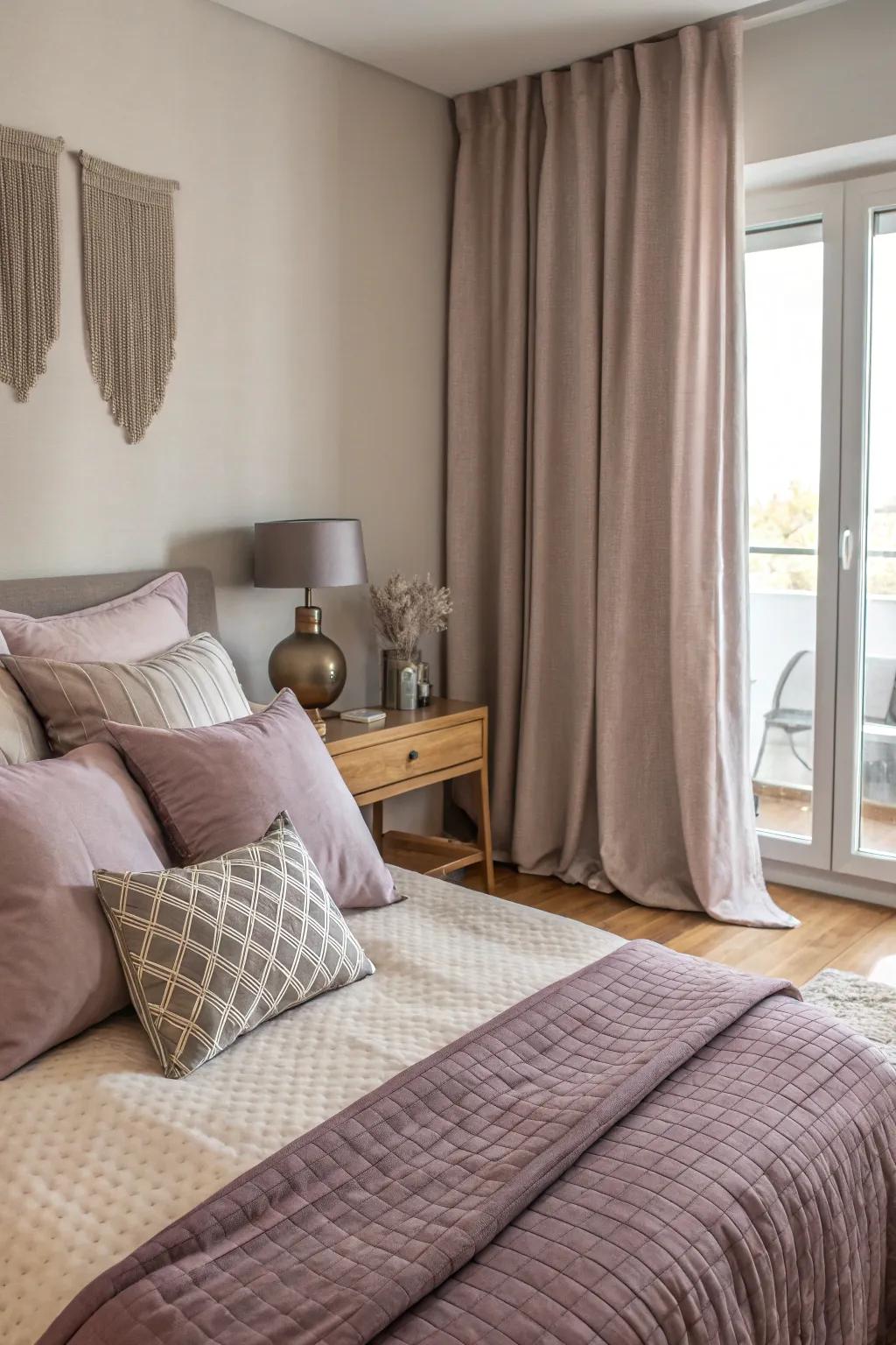 Pale purple accents discreetly boost the area's elegance.