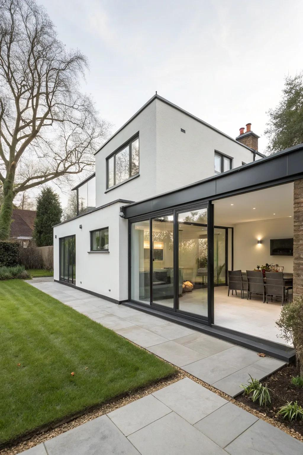 A sleek, modern rear extension featuring minimalist design elements.