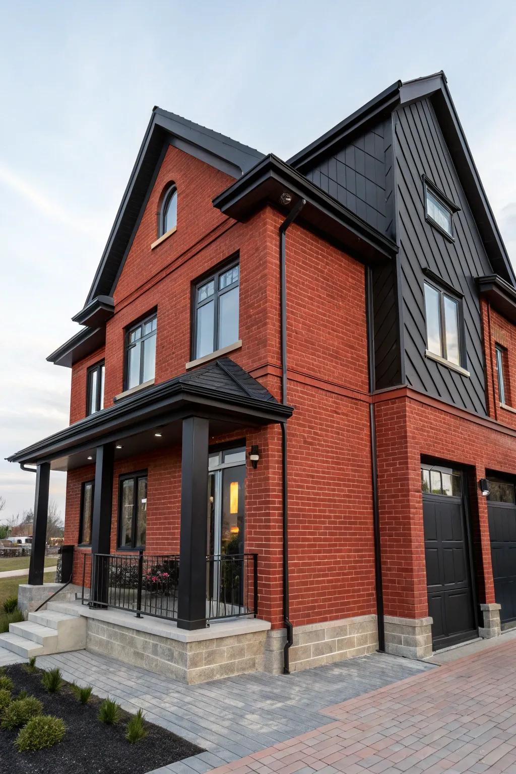 Black trim delivers a daring and contemporary contrast to red brick exteriors.