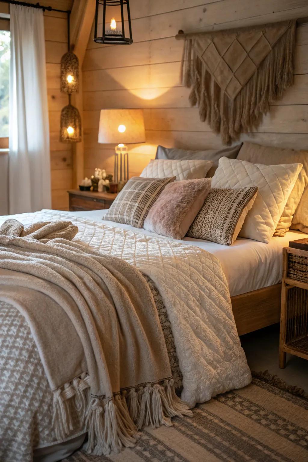Comfort and warmth are layered through plush textures.