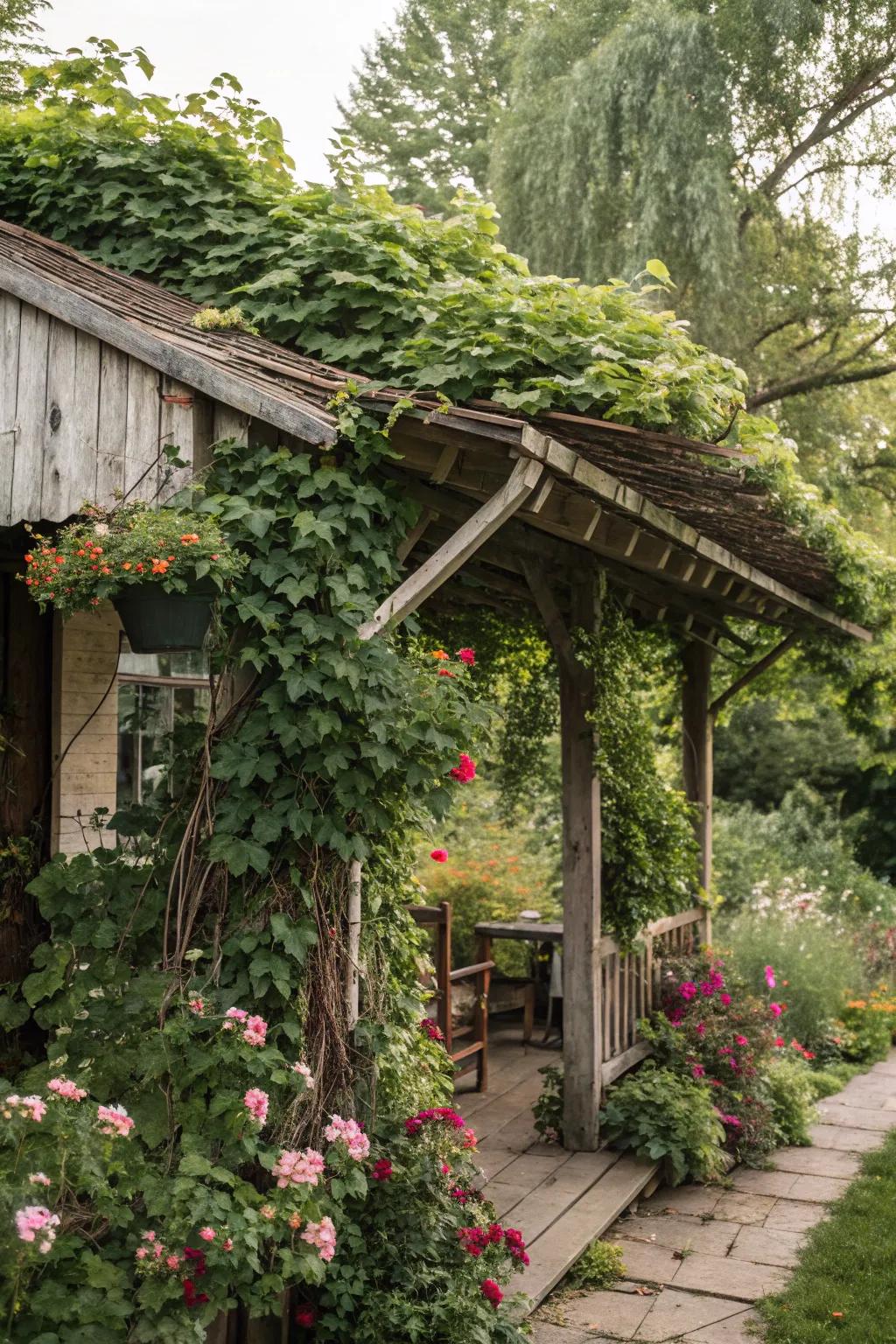 Incorporate verdure for an inherently countryside overhead shelter.