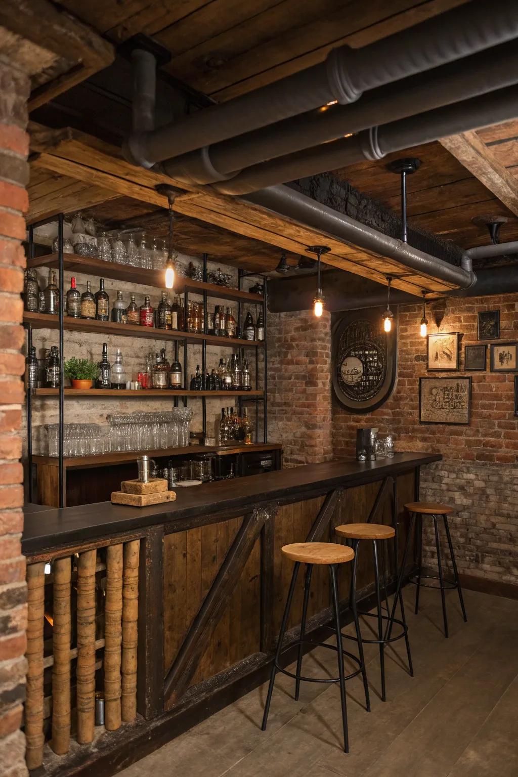 Exposed plumbing rack systems adding an ultramodern and country accent.