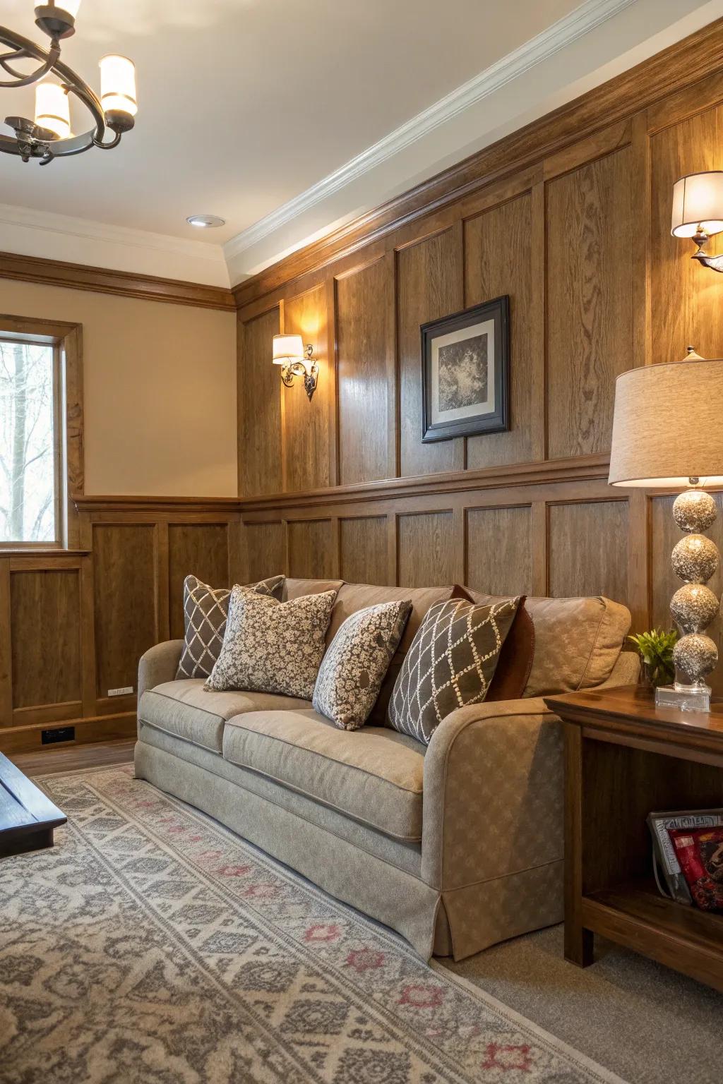 A blend of wood grains crafts a cozy, welcoming feel.