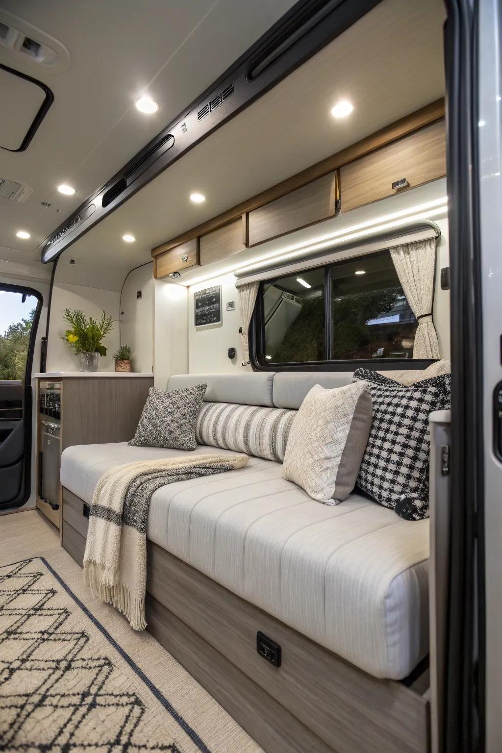 Fold-down sleeper sofas maximize space in an RV.